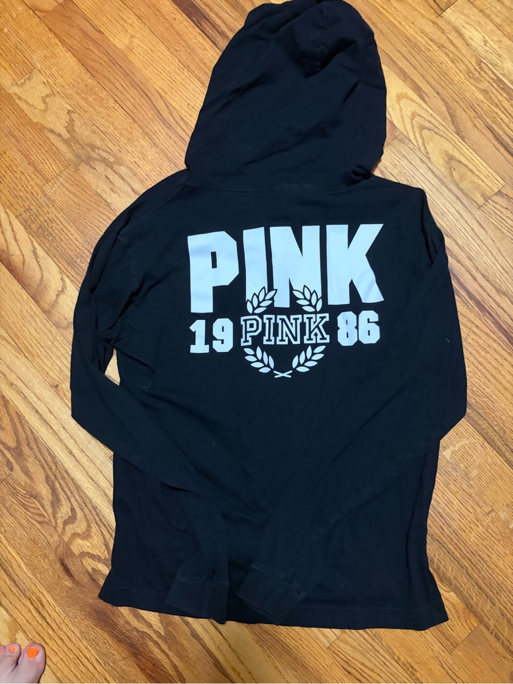 PINK Victoria's Secret Black Hoodie Sweater with White Logo